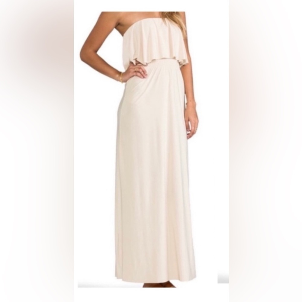 Revolve T-Bags | Cream Tiered Flounce Peekaboo Back Maxi Tube Top Dress XS